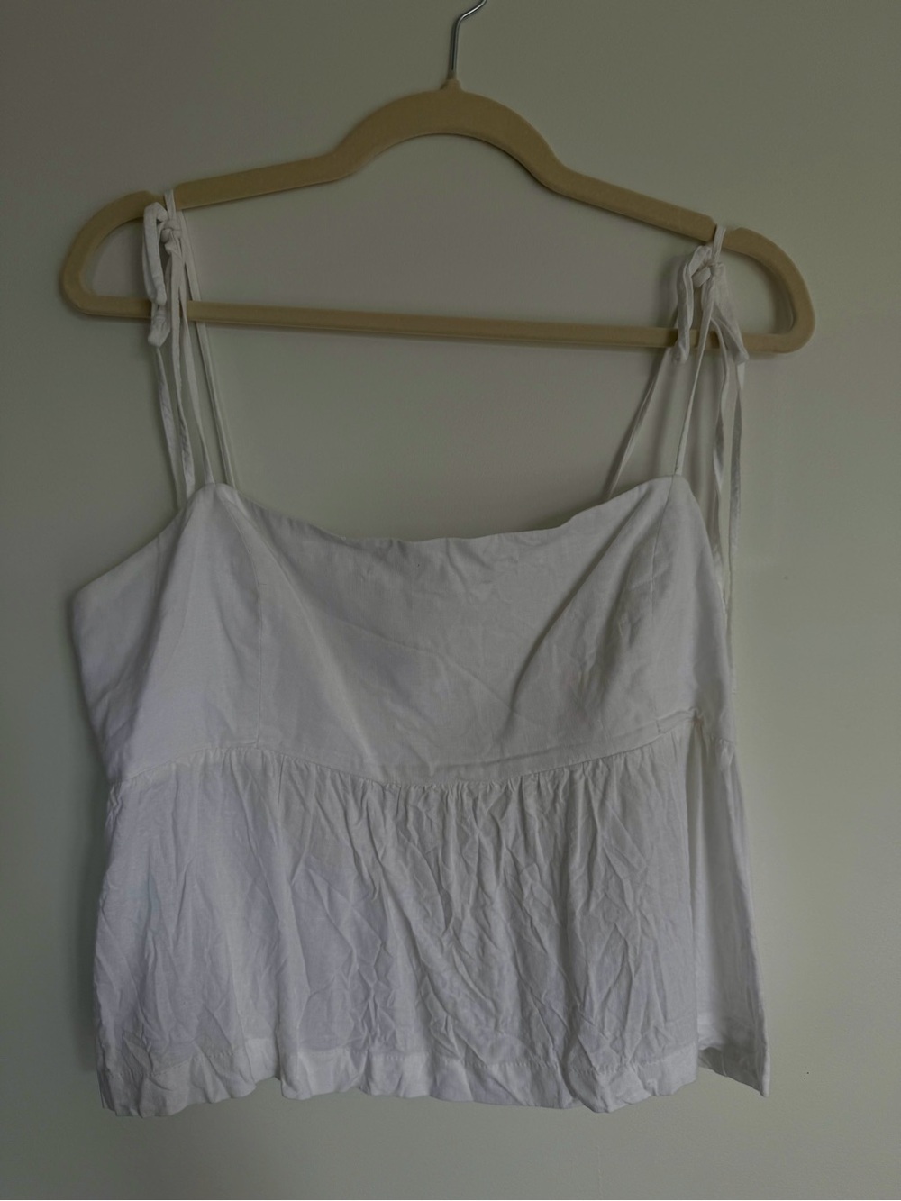 Dynamite White Linen Blend Peplum Cami | Tie Straps | Size Large - Picture 4 of 8